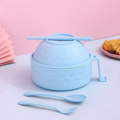 Microwave Ramen Bowl Cooker Set - Wheat Straw Instant Noodles Bowl with Handles, Ramen Noodle Cooker with Spoon Chopsticks Fork
