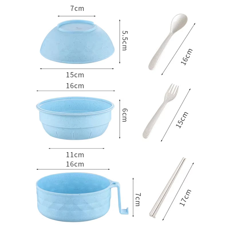 Microwave Ramen Bowl Cooker Set - Wheat Straw Instant Noodles Bowl with Handles, Ramen Noodle Cooker with Spoon Chopsticks Fork