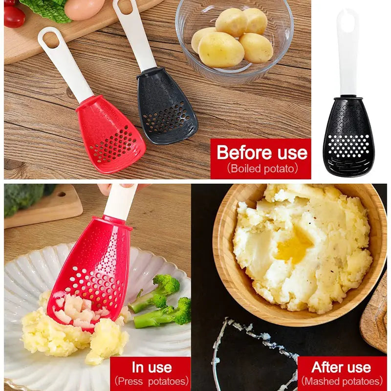 Multifunctional Cooking Spoons Grinding Cooking Spoons Mashing Draining Funnel Egg Stirrer Potato Mashing Frying Spatula