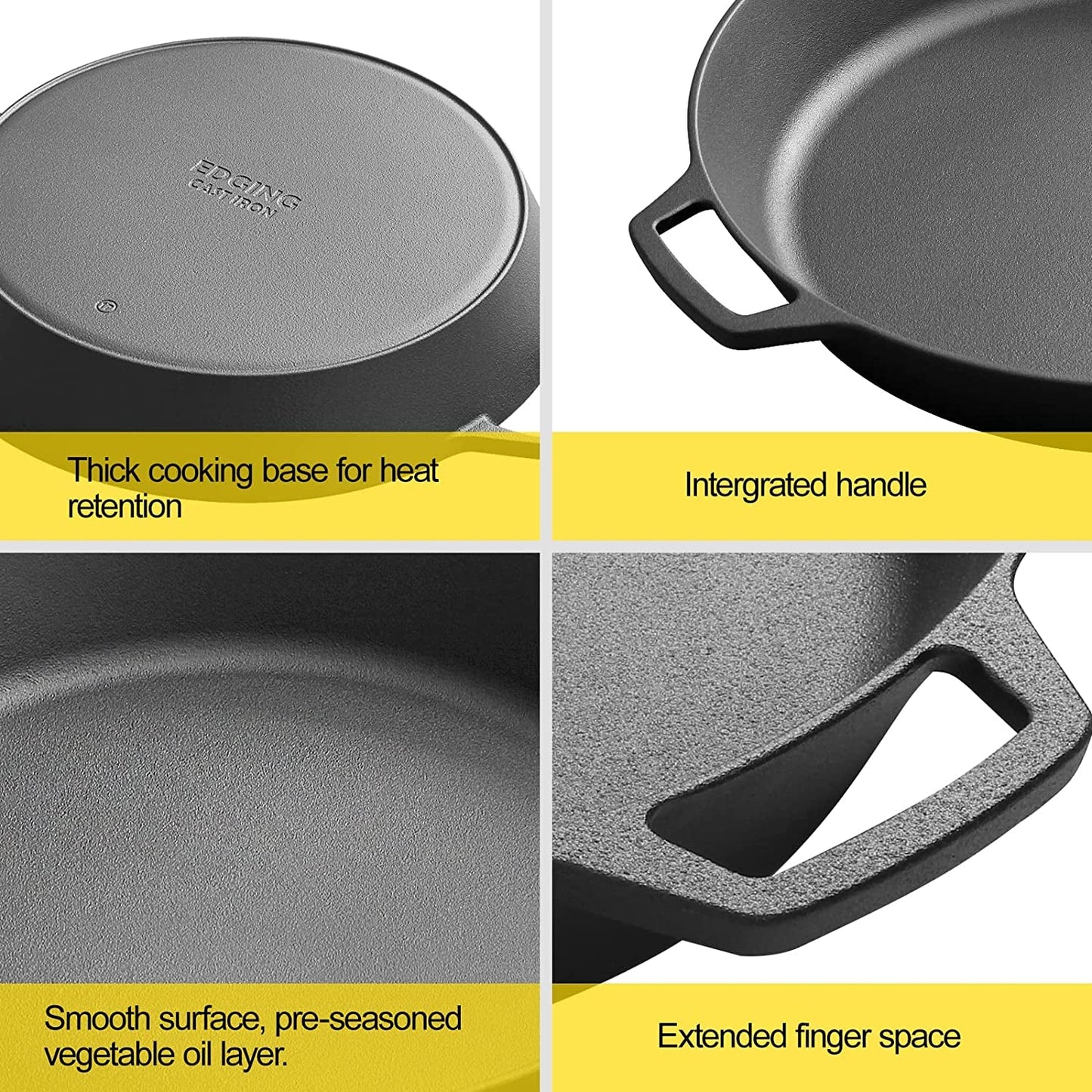 Pre Seasoned Cast Iron Skillet Large Dual Handle Frying Pan for Bread