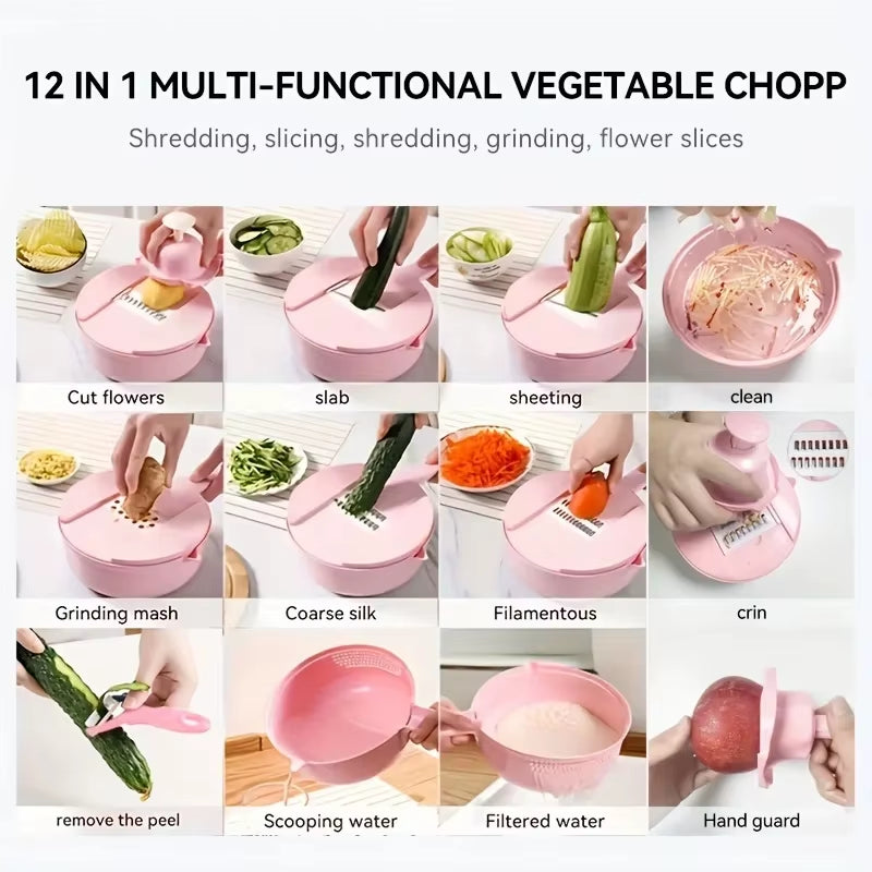 12 in 1 Vegetable Cutter Multi-Functional Potatoes Manually Cut Shred Slicer Grater Kitchenware Acceesories Tools