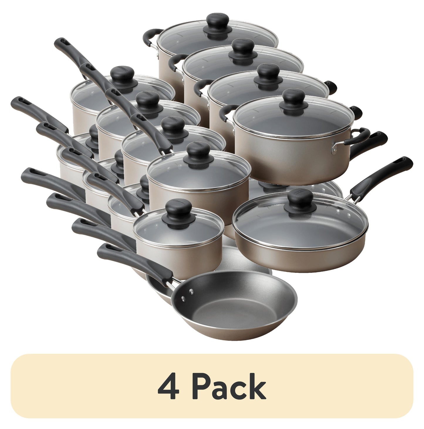 (4 Pack) 9-Piece Non-Stick Cookware Set, Champagne