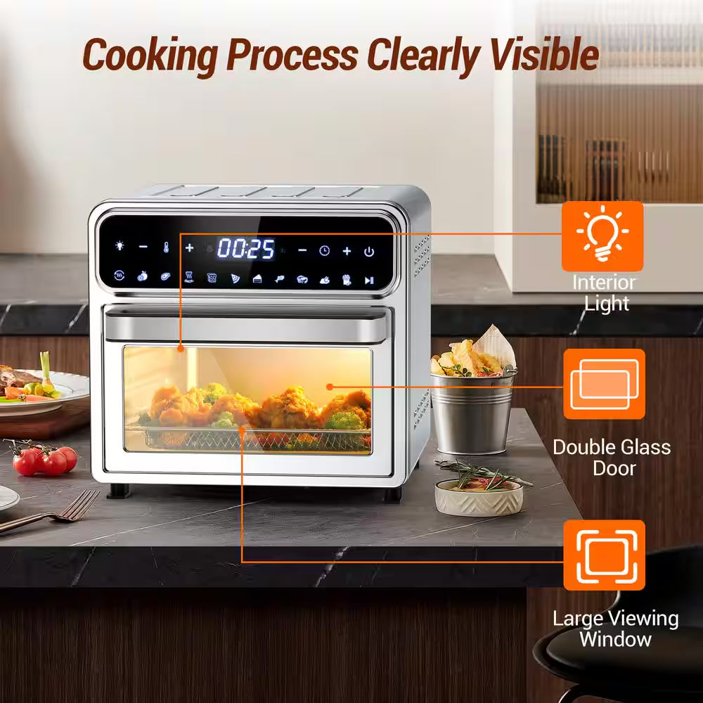 12.7Qt. Stainless Steel Multi-Function Digital Air Fryer Oven with Chromed Mesh Basket, Drip Tray