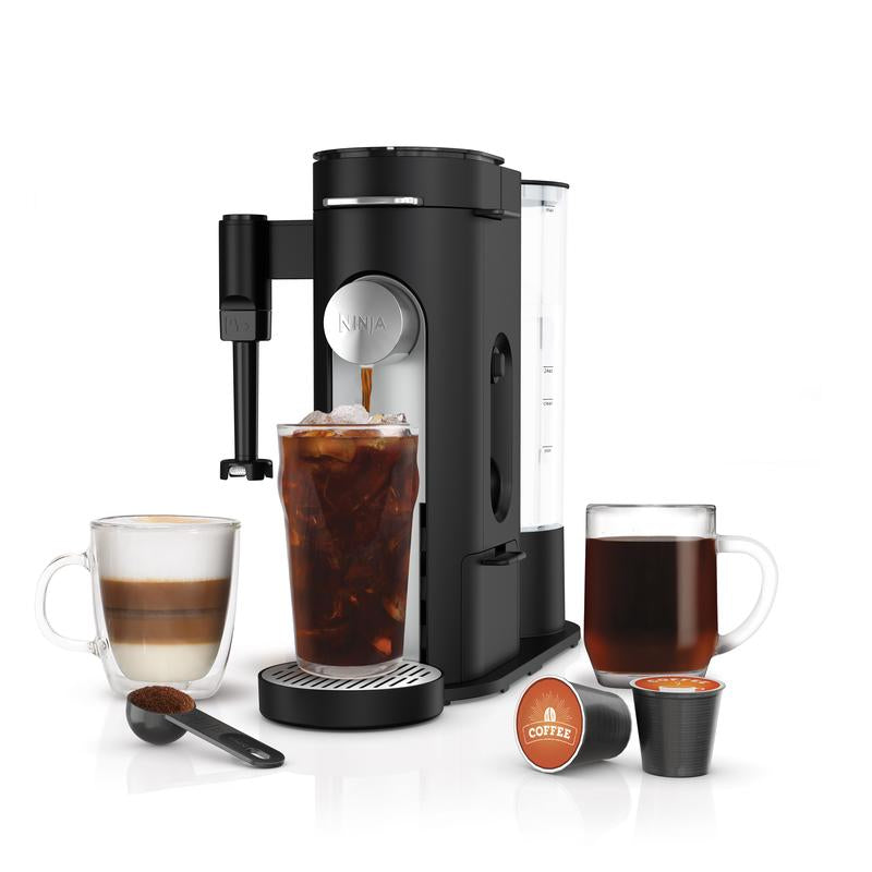 Ninja PB051 Pods & Grounds Specialty Single-Serve Coffee Maker, K-Cup Pod Compatible, Built-In Milk Frother, 6-Oz. Cup to 24-Oz. Travel Mug Sizes, Iced Coffee Maker