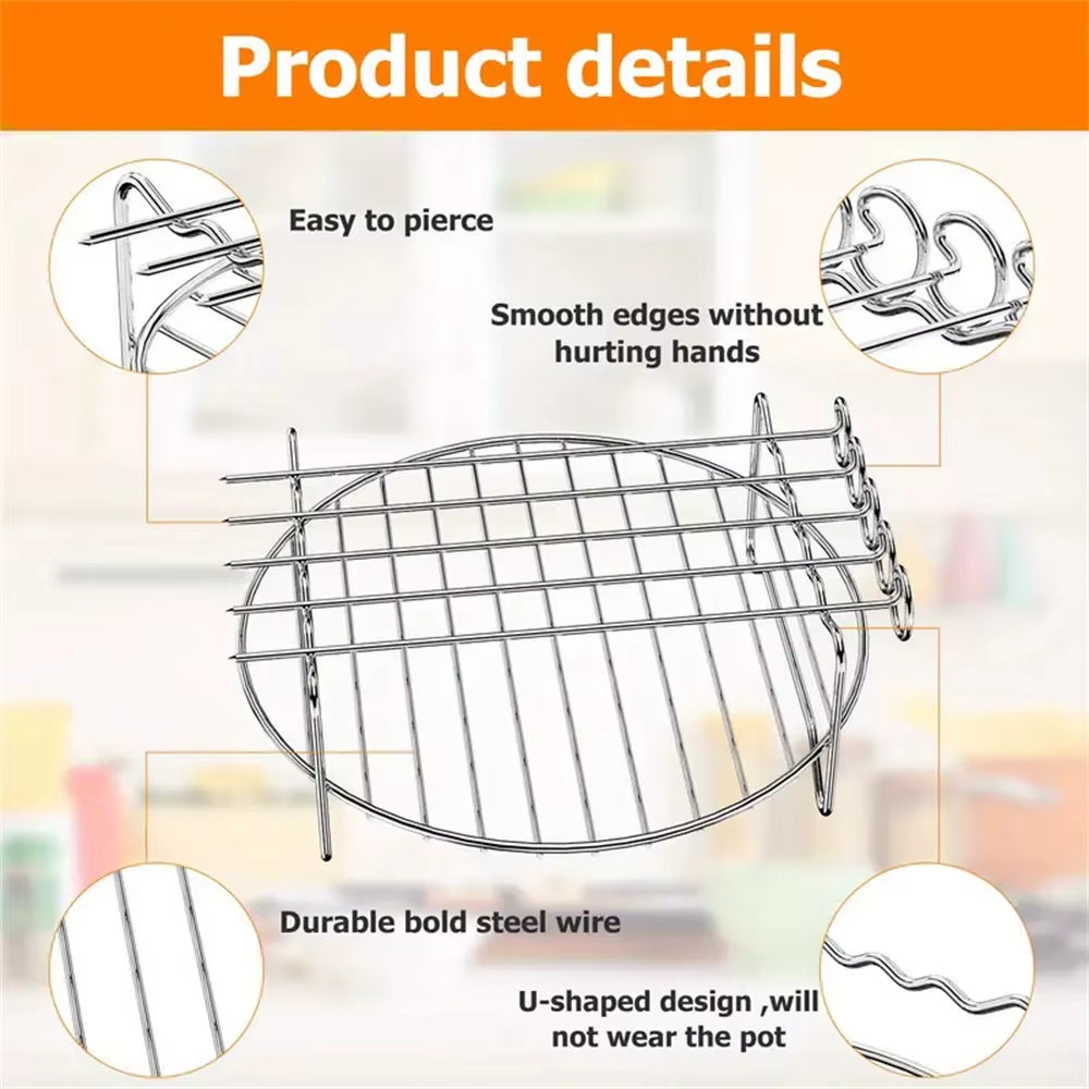 Air Fryer Stainless Steel Rack Tray&Steaming Racks Air Fryer Tools Baking Pan BBQ Gril Baking Cooker Accessories Cooking Tools