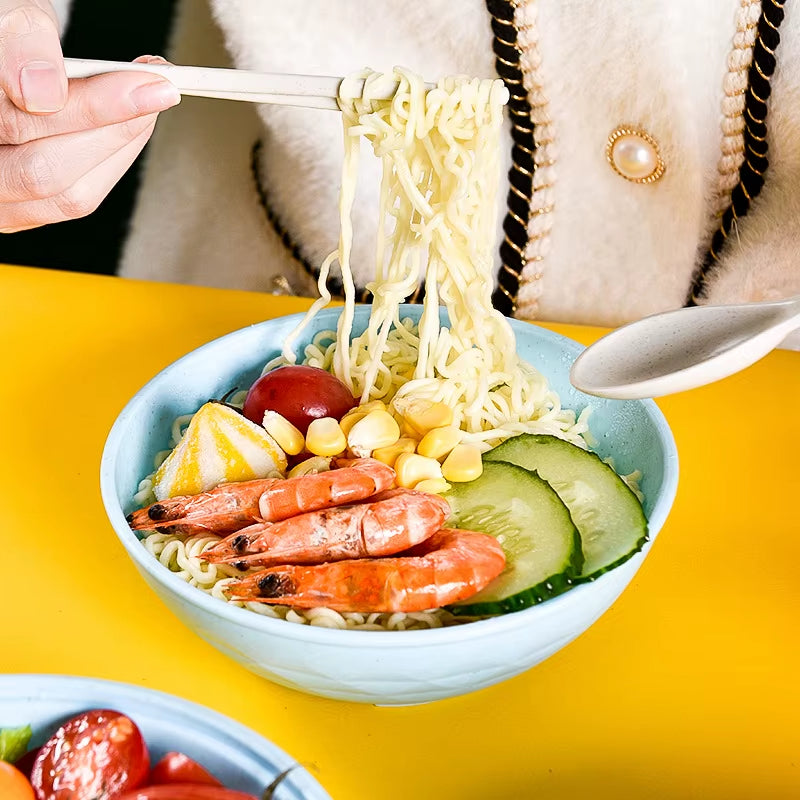 Microwave Ramen Bowl Cooker Set - Wheat Straw Instant Noodles Bowl with Handles, Ramen Noodle Cooker with Spoon Chopsticks Fork