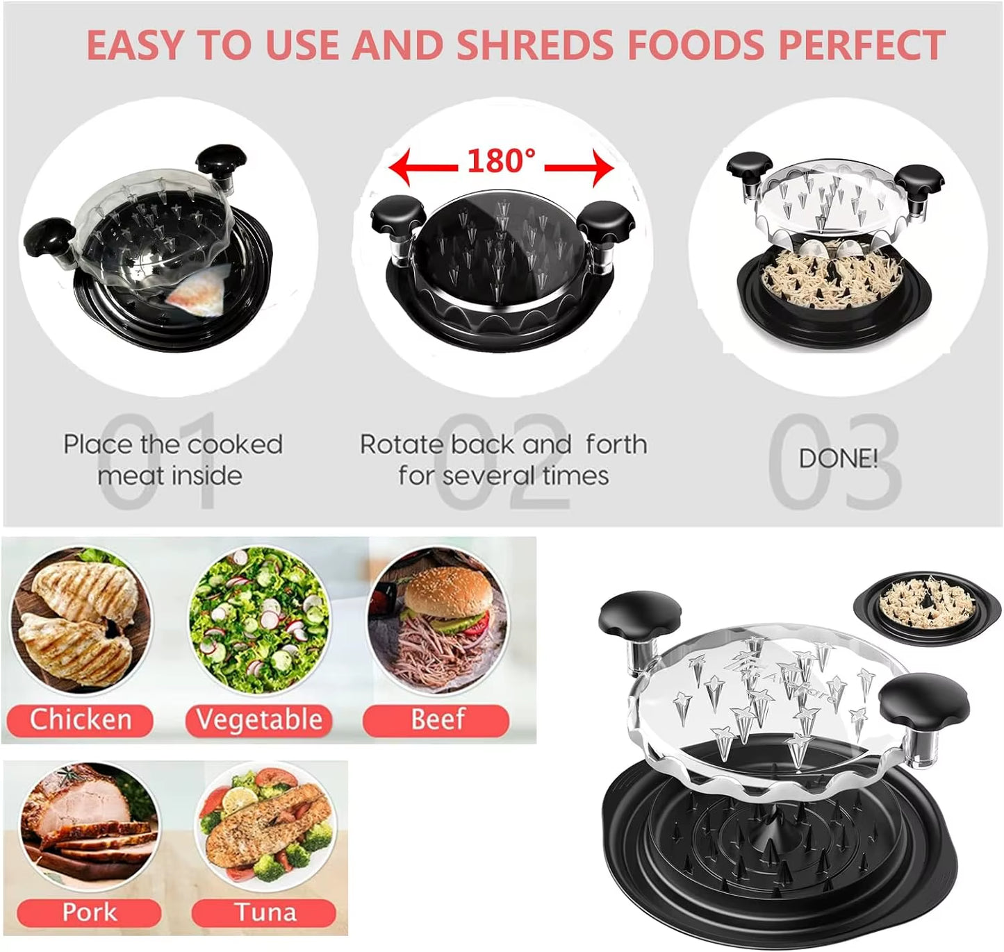 Chicken Chopper Chicken Chopper with Transparent Dsplay Cover Non-Slip Base Suitable for Dishwasher Meat Shredder
