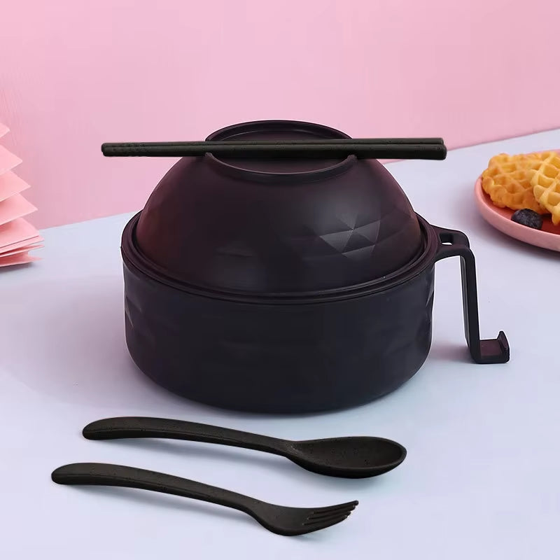 Microwave Ramen Bowl Cooker Set - Wheat Straw Instant Noodles Bowl with Handles, Ramen Noodle Cooker with Spoon Chopsticks Fork