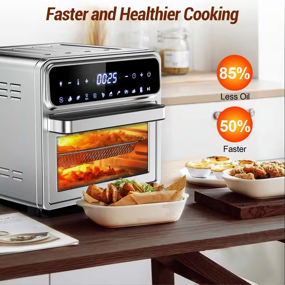 12.7Qt. Stainless Steel Multi-Function Digital Air Fryer Oven with Chromed Mesh Basket, Drip Tray
