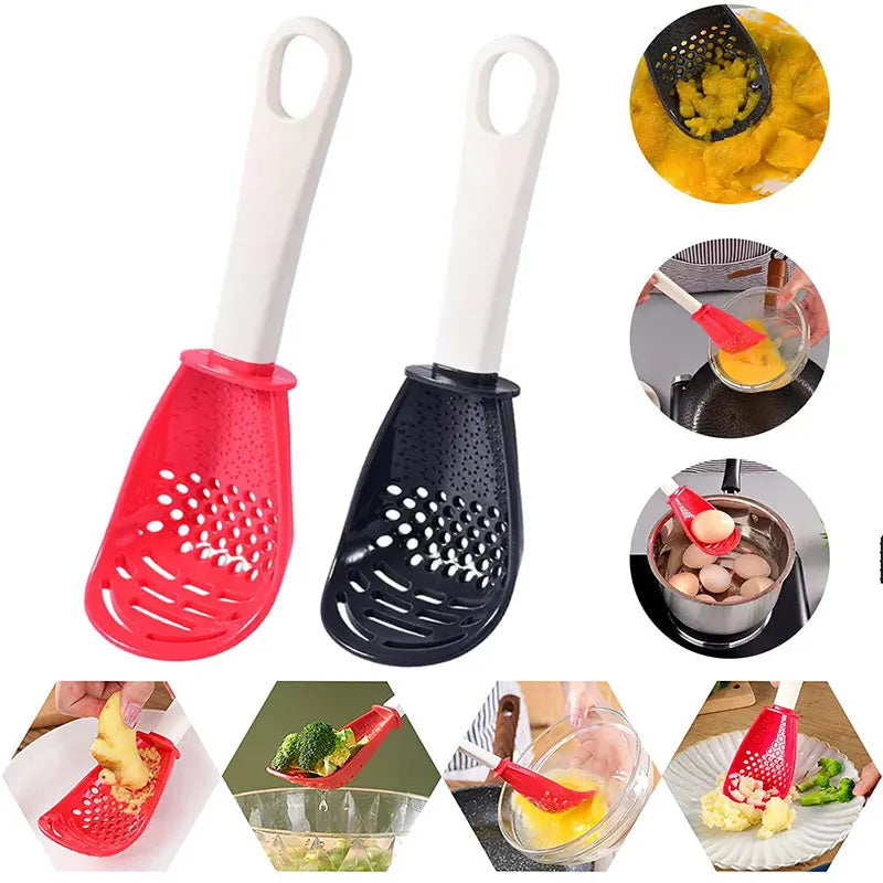 Multifunctional Cooking Spoons Grinding Cooking Spoons Mashing Draining Funnel Egg Stirrer Potato Mashing Frying Spatula