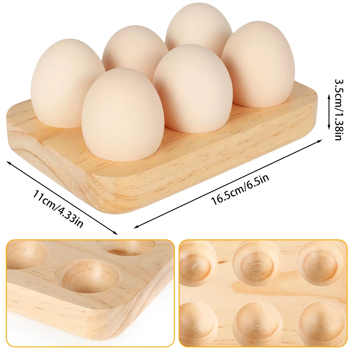 Wooden Egg Tray 6/24 Holes Egg Storage Holder Home Kitchen Cooking Organizer Rack for Tabletop Display Refrigerator Storage Tool
