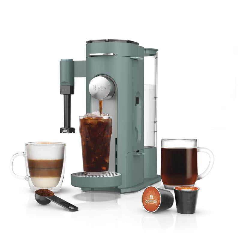 Ninja PB051 Pods & Grounds Specialty Single-Serve Coffee Maker, K-Cup Pod Compatible, Built-In Milk Frother, 6-Oz. Cup to 24-Oz. Travel Mug Sizes, Iced Coffee Maker