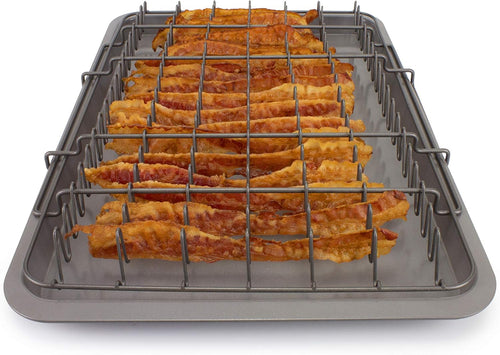 Bacon Rack & Tray Set | Specialty Tray and Grease Catcher | Even Cooking | Non-Stick | Healthy Cooking | Quality Material | Customized Cooking Experience (X-Large, Gray)