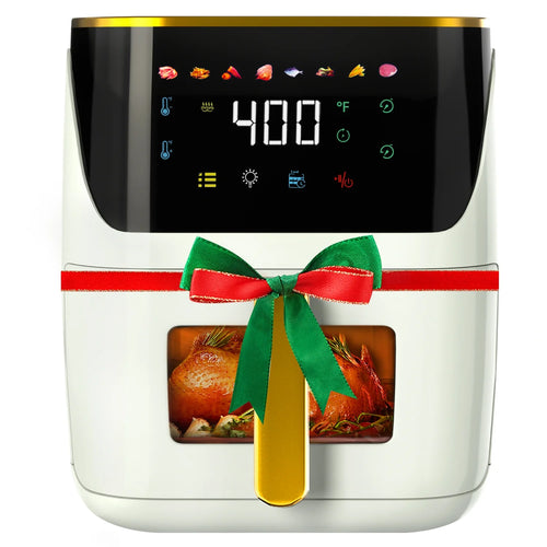 Large 8.5 QT Air Fryer with 8-in-1 Touch Screen and Visible Window, 1750W, White