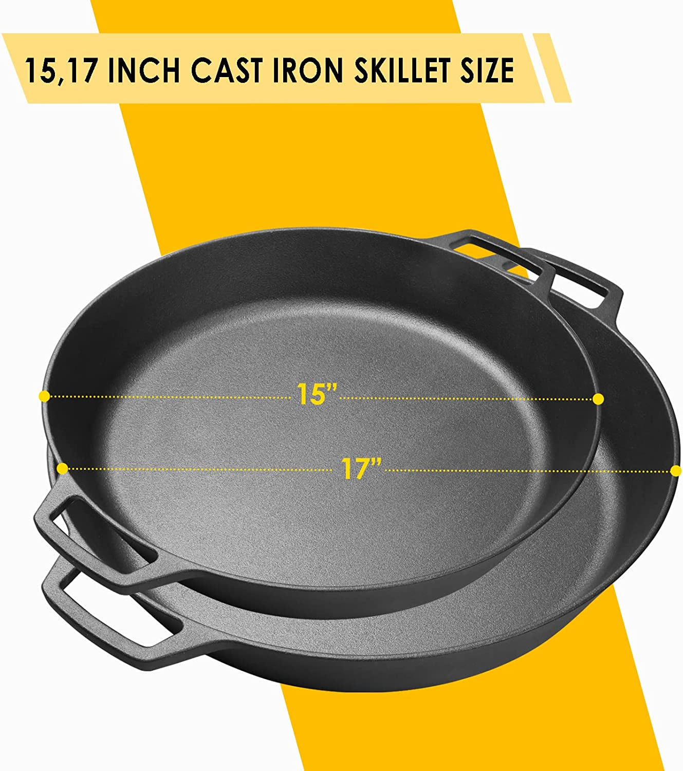 Pre Seasoned Cast Iron Skillet Large Dual Handle Frying Pan for Bread