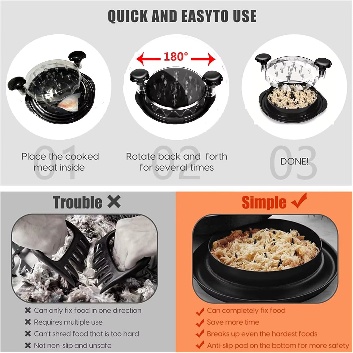 Chicken Chopper Chicken Chopper with Transparent Dsplay Cover Non-Slip Base Suitable for Dishwasher Meat Shredder