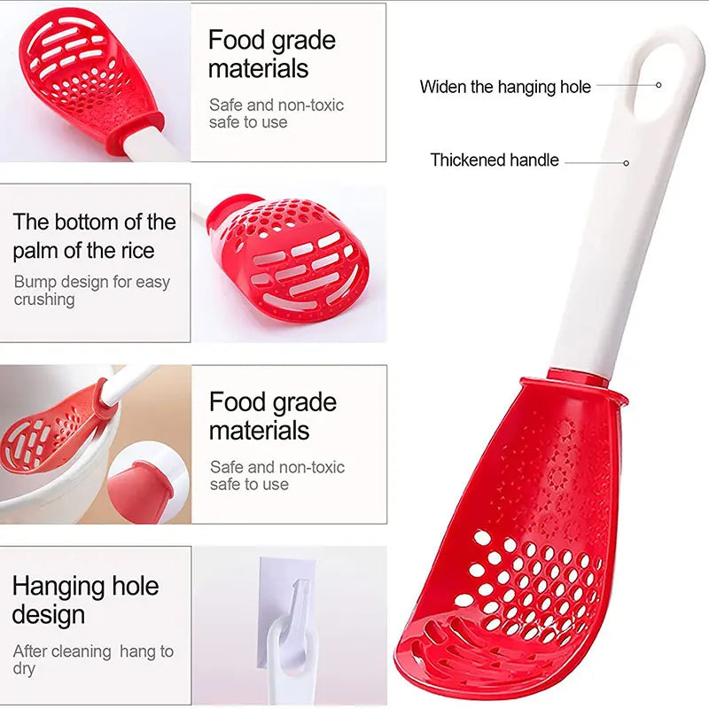 Multifunctional Cooking Spoons Grinding Cooking Spoons Mashing Draining Funnel Egg Stirrer Potato Mashing Frying Spatula