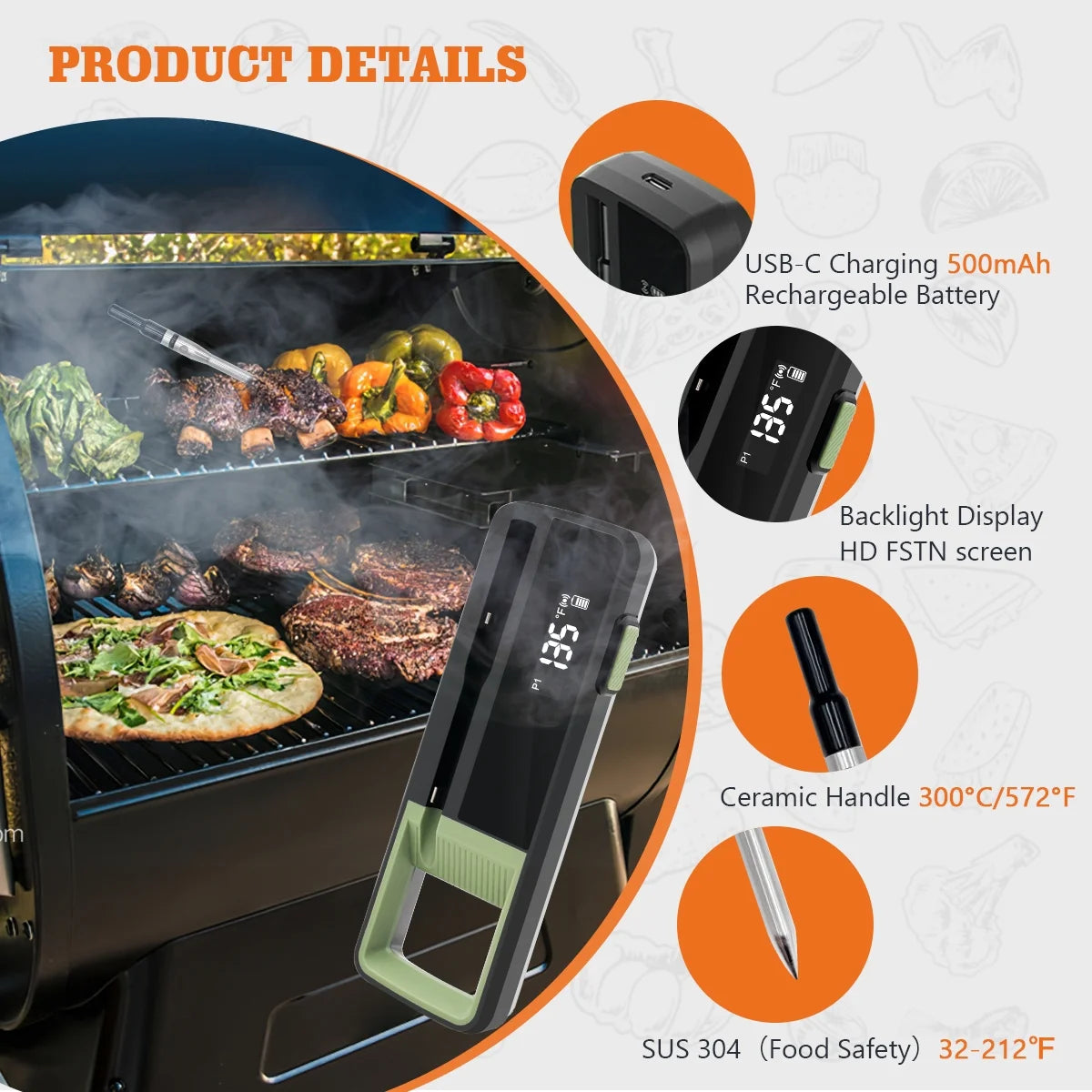 Upgrade Wireless Smart Meat Thermometer Probe Bluetooth Meat Thermo