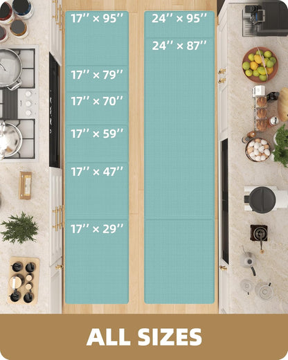 Kitchen Rugs, Kitchen Runner Rug Kitchen Floor Mat, Cushioned Anti-Fatigue Kitchen Mat, Non Slip Waterproof Comfort Standing Padded, Memory Foam Kitchen Mat, 17"X59", Teal
