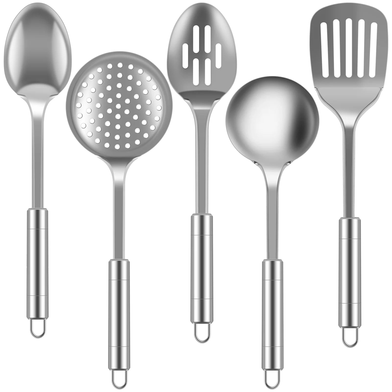 5Pcs Metal Stainless Steel Utensil for Cooking Kitchen Cooking Utensils Set Kitchen Gadgets Tools Set Spoons Spatula Sets with Ergonomic Handle Hanging Hole Reusable