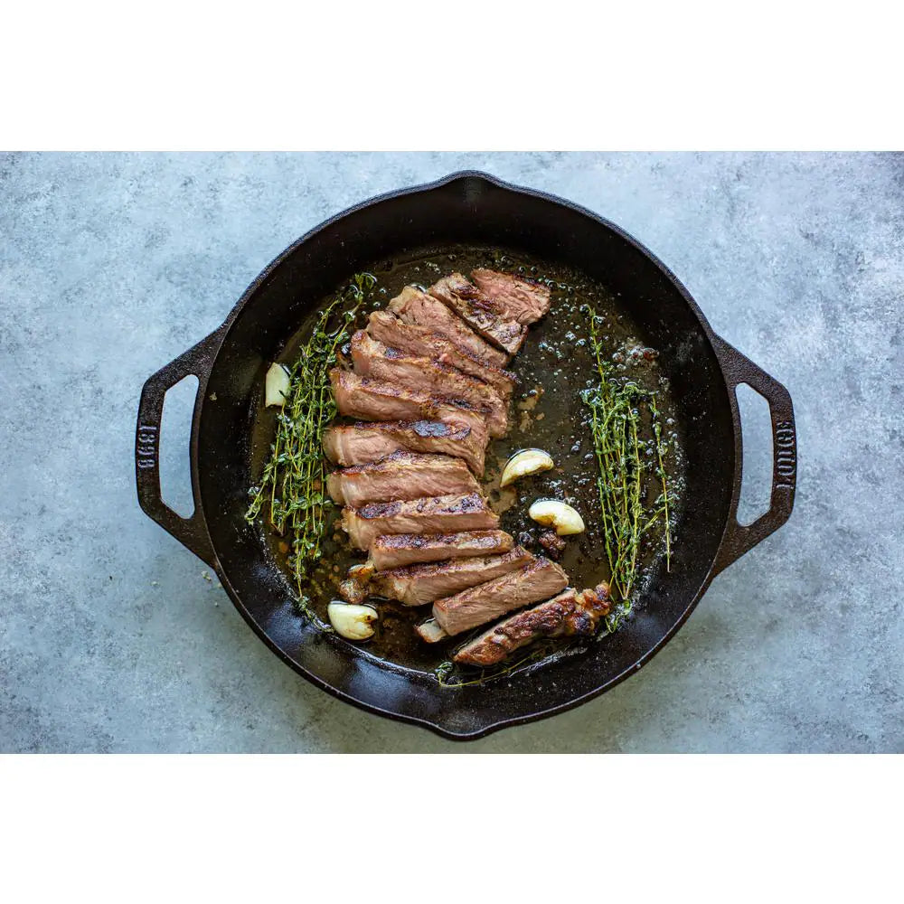 In Cast Iron Skillet in Black with Dual Handles for outdoor indoor