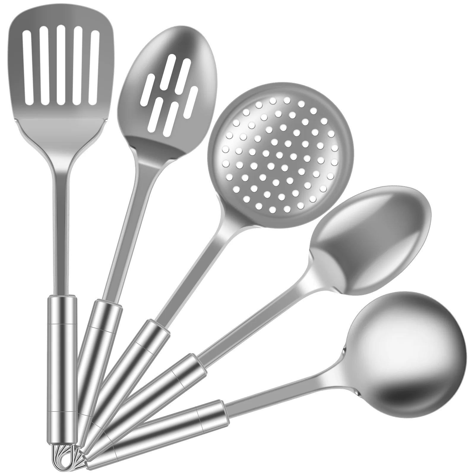 5Pcs Metal Stainless Steel Utensil for Cooking Kitchen Cooking Utensils Set Kitchen Gadgets Tools Set Spoons Spatula Sets with Ergonomic Handle Hanging Hole Reusable