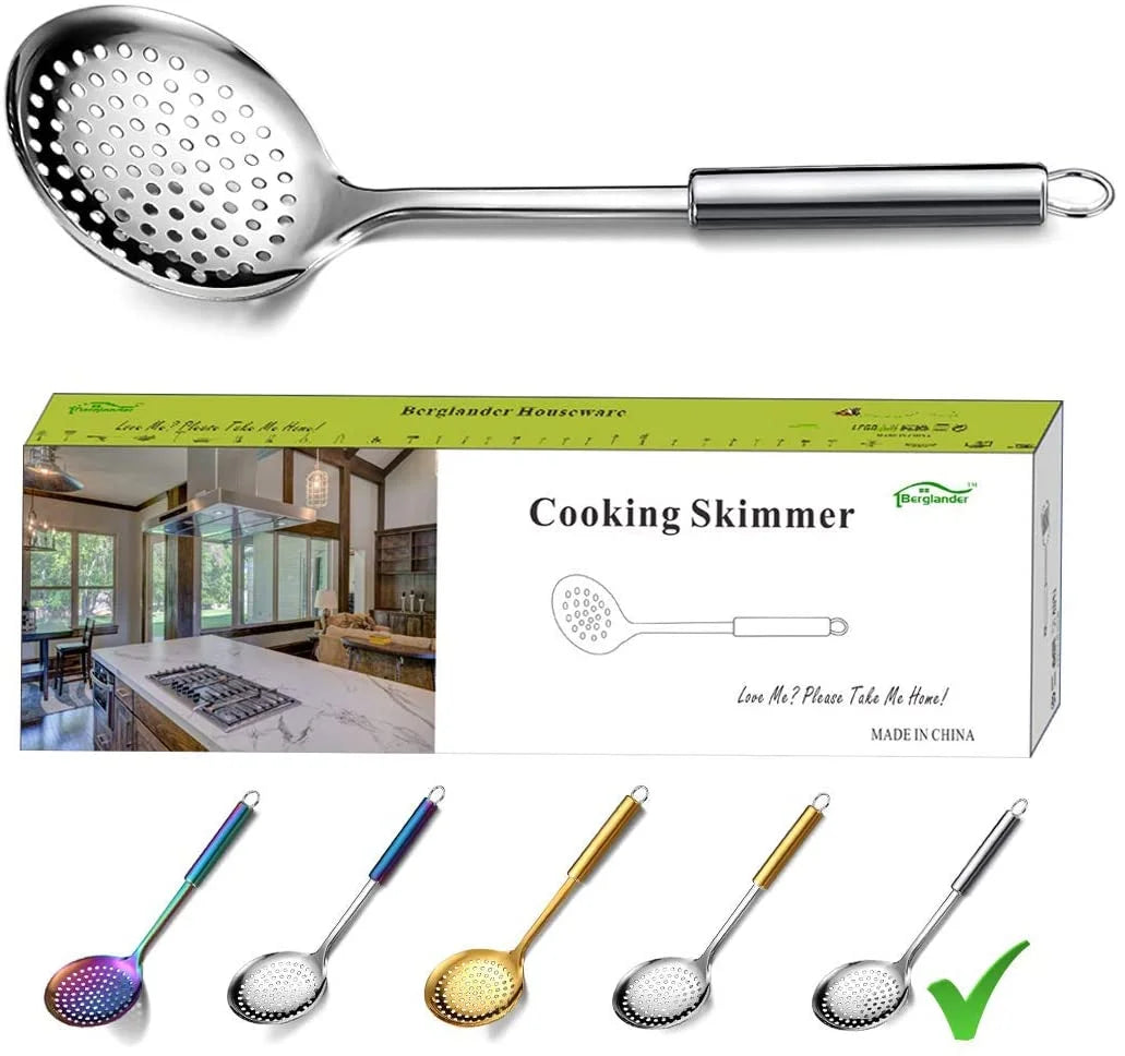 Kitchen Skimmer, Stainless Steel Strainer Spoon, Metal Slotted Cooking Skimmer for Cooking