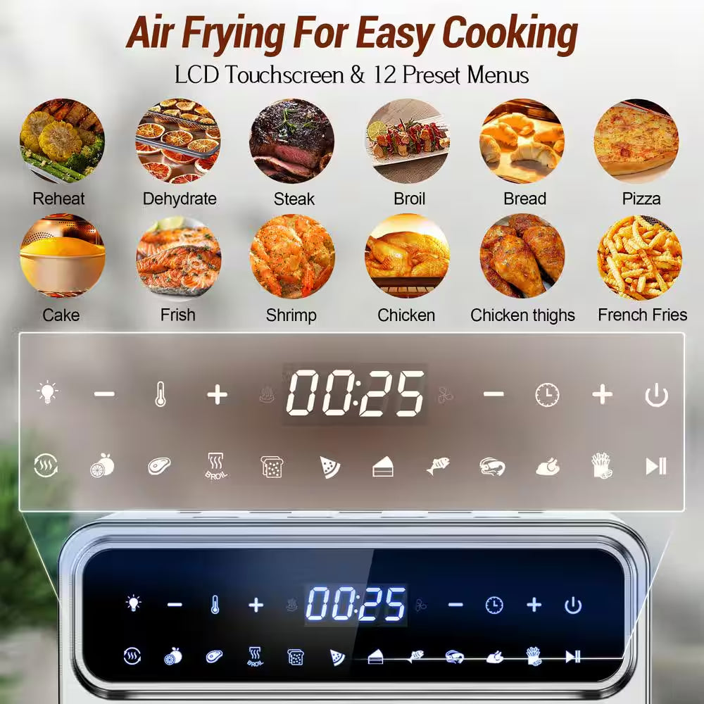 12.7Qt. Stainless Steel Multi-Function Digital Air Fryer Oven with Chromed Mesh Basket, Drip Tray