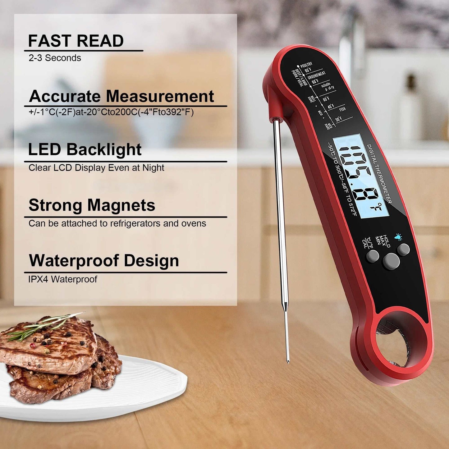 Digital Meat Thermometer Instant Read Food for BBQ Grilling Cooking