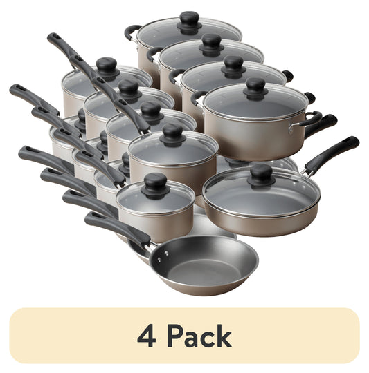 (4 Pack)  9-Piece Non-Stick Cookware Set, Champagne