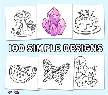 100 Bold Coloring Book Simple, Easy, and Large Print Designs for Adults and Kids with Animals, Flowers, Food, and More! (Bold and Easy Coloring Books)