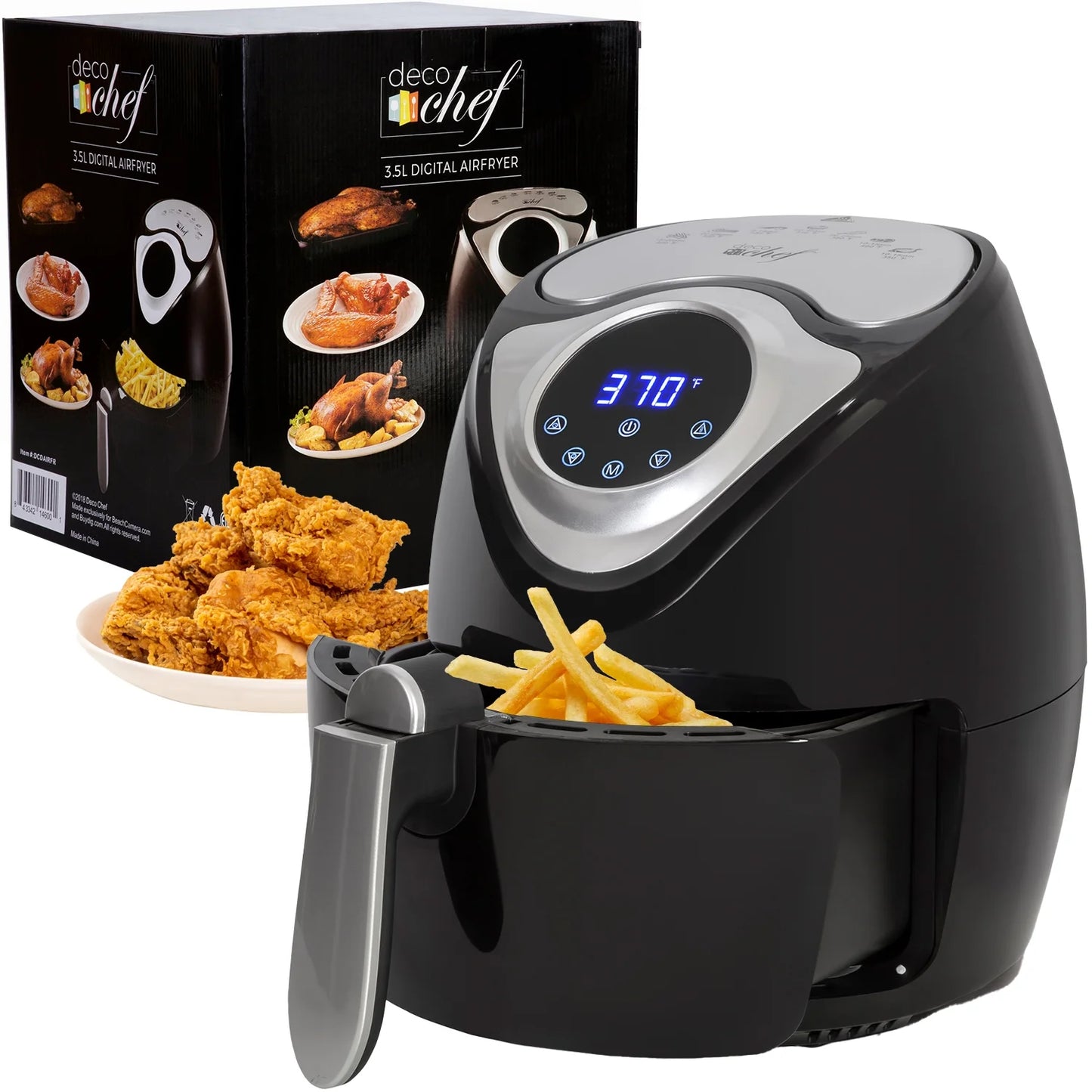 3.7 QT Personal Digital Air Fryer, 7 One-Touch Cooking Programs, Time and Temperature Controls, Dual Non-Stick Baskets, 1300W, Black