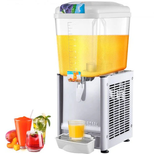 VEVOR Commercial Beverage Dispenser, 4.8 Gallon 1 Tank Cold Beverage Dispenser, 200W Food Grade Material Stainless Steel Commercial Juice Dispenser with Thermostat Controller for Cold Drink