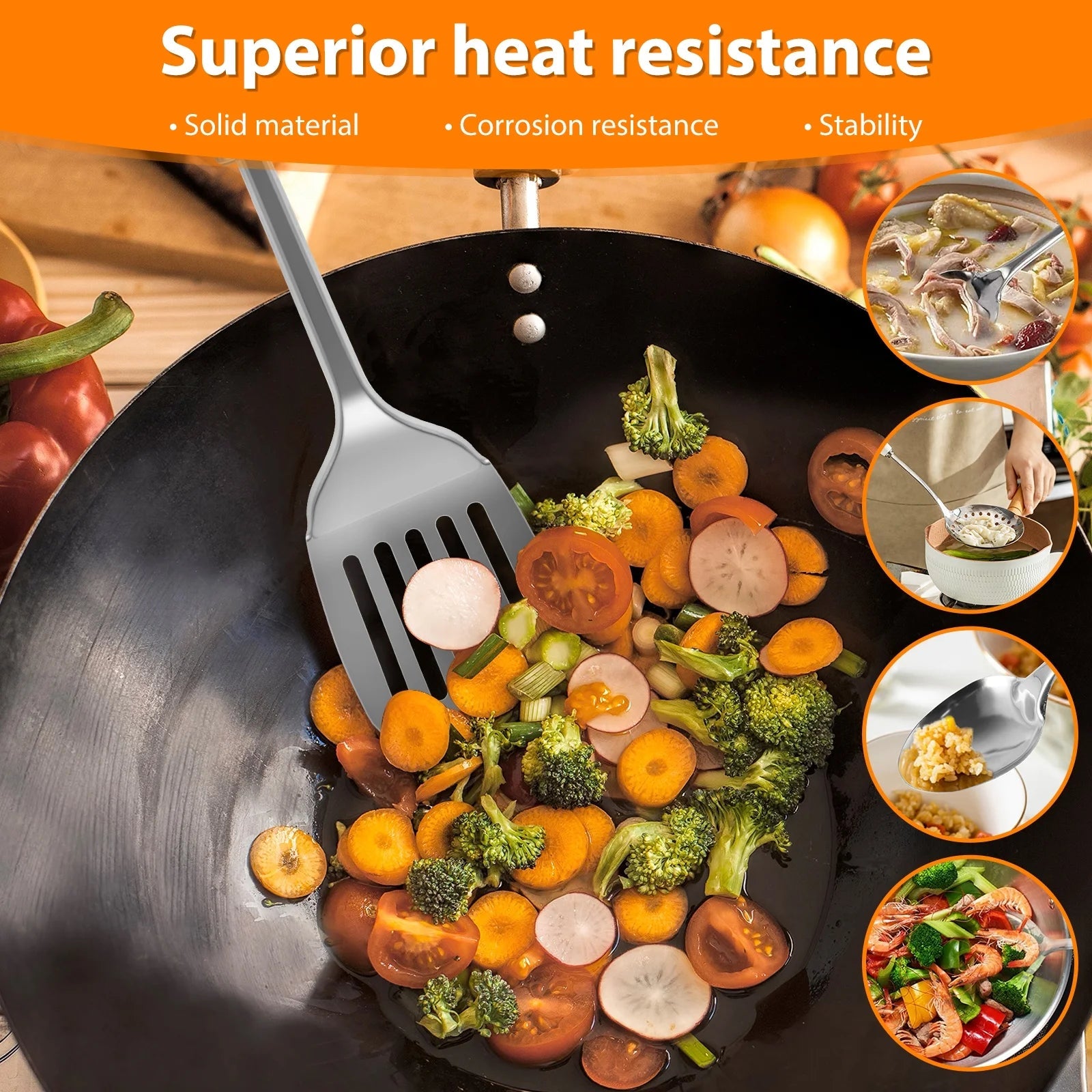 5Pcs Metal Stainless Steel Utensil for Cooking Kitchen Cooking Utensils Set Kitchen Gadgets Tools Set Spoons Spatula Sets with Ergonomic Handle Hanging Hole Reusable
