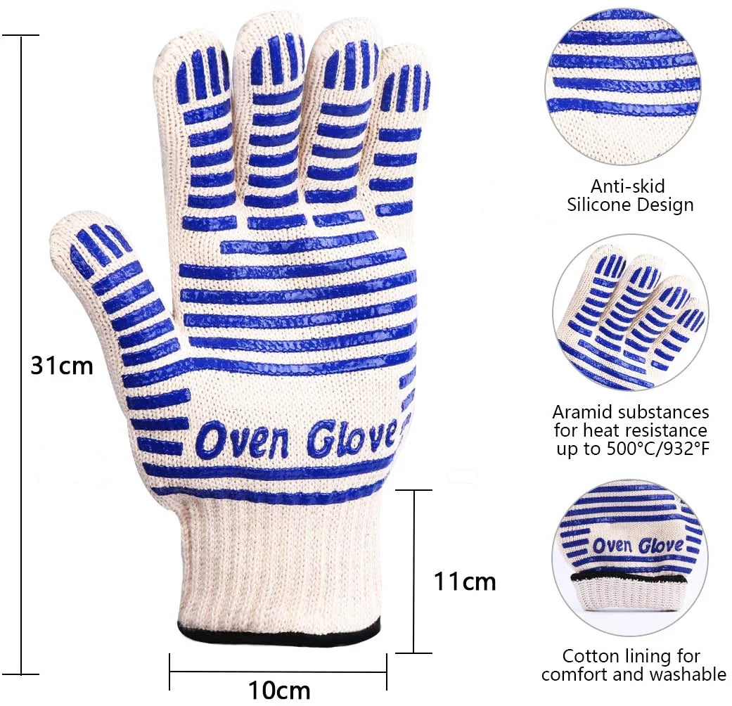 Professional Long Wrist Protect Oven Gloves, Heat Resistant Grill Gloves, Non-Slip Cooking Gloves, Cooking Barbecue Gloves Kitchen Mitts,Cooking Barbecue Gloves Kitchen Mitts