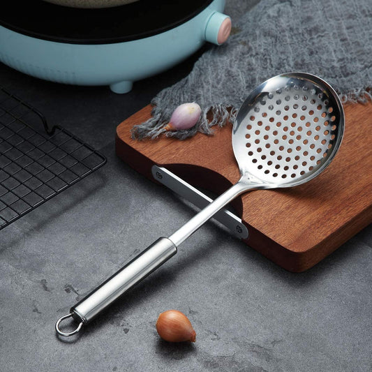 Kitchen Skimmer, Stainless Steel Strainer Spoon, Metal Slotted Cooking Skimmer for Cooking