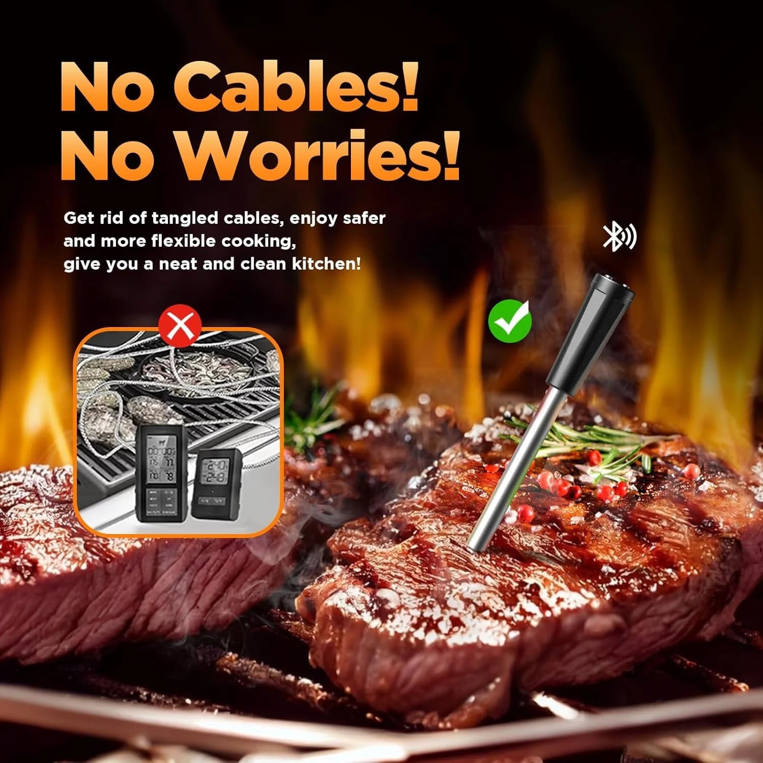 Smart Blue Meat Thermometer for Grill & Oven Cooking technology