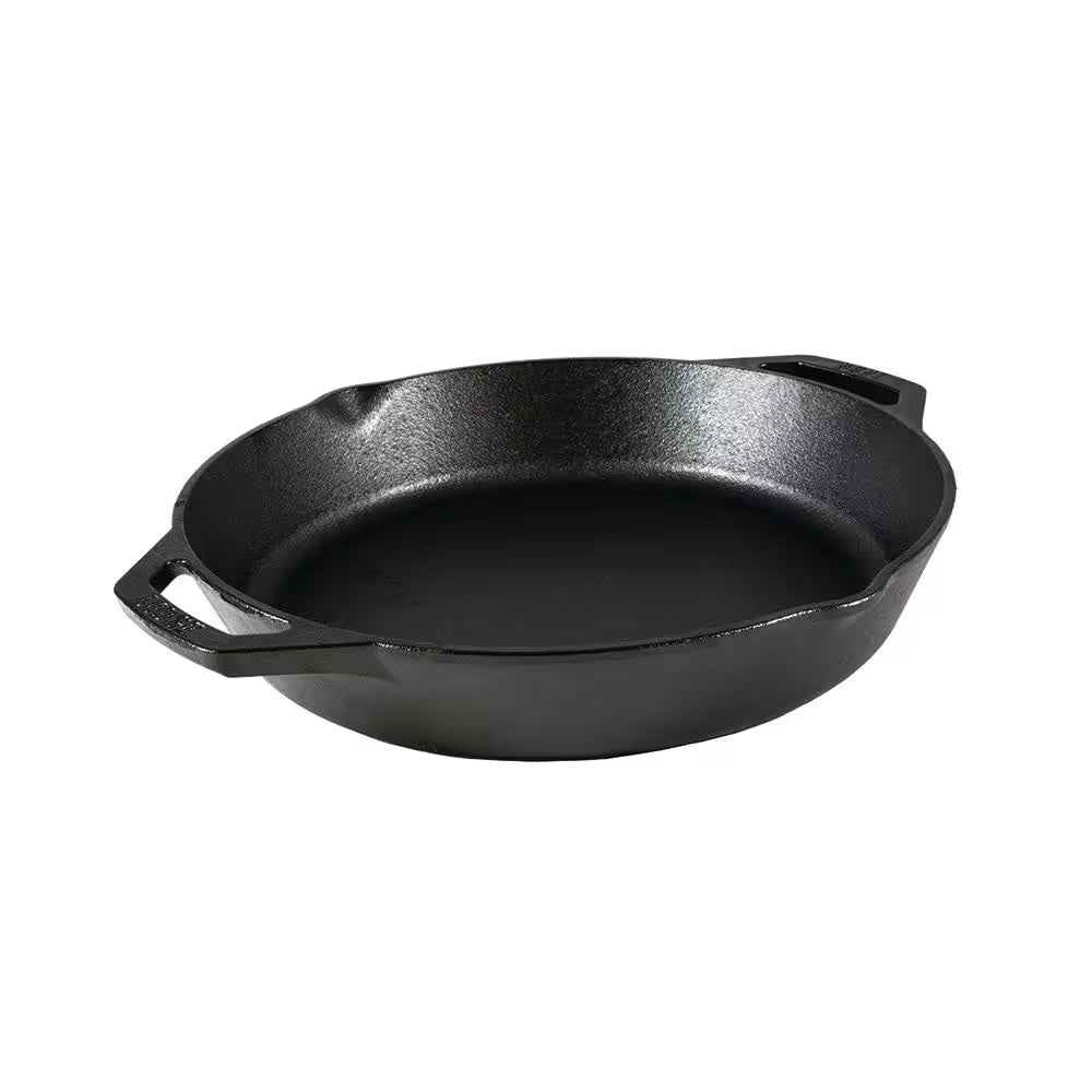 In Cast Iron Skillet in Black with Dual Handles for outdoor indoor