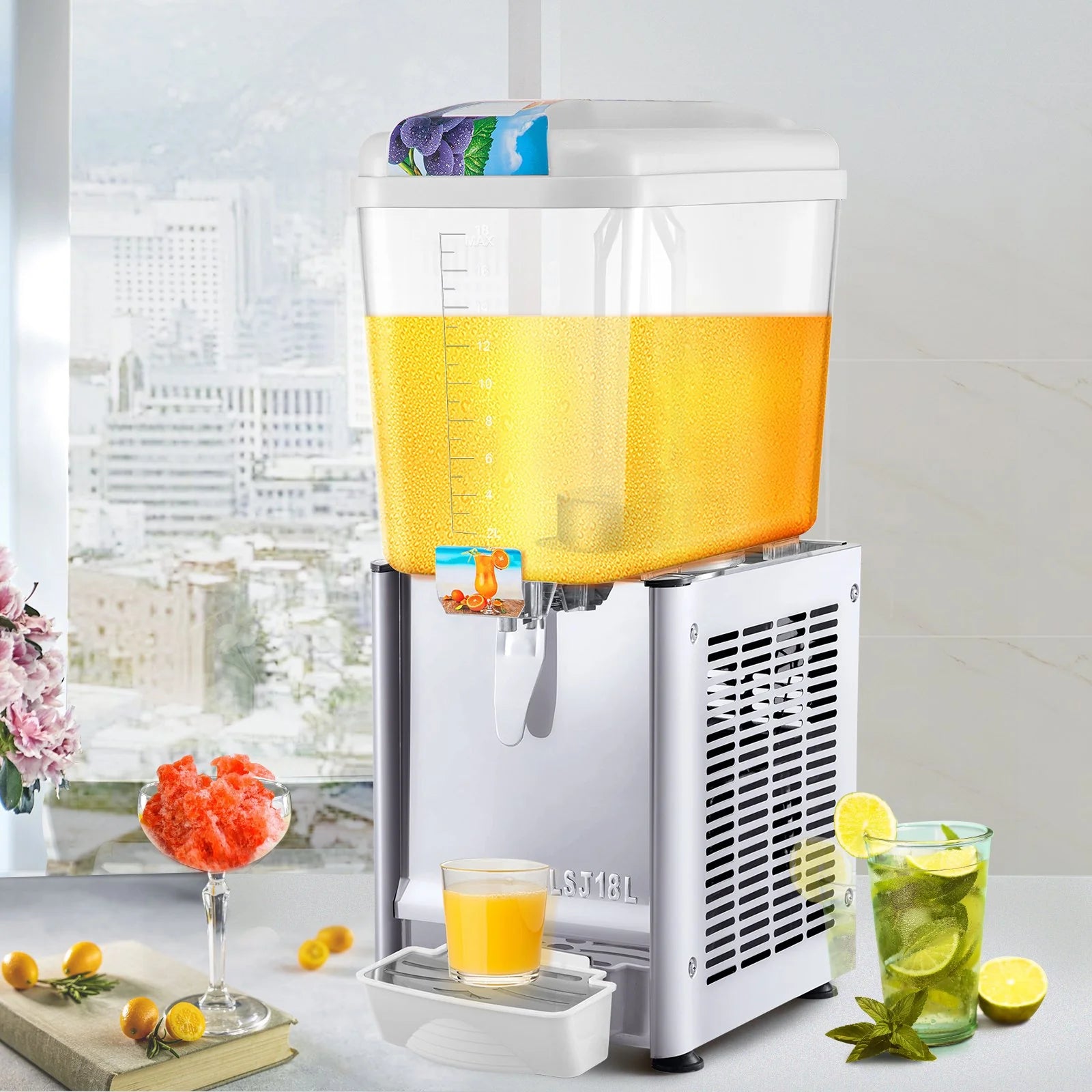 VEVOR Commercial Beverage Dispenser, 4.8 Gallon 1 Tank Cold Beverage Dispenser, 200W Food Grade Material Stainless Steel Commercial Juice Dispenser with Thermostat Controller for Cold Drink