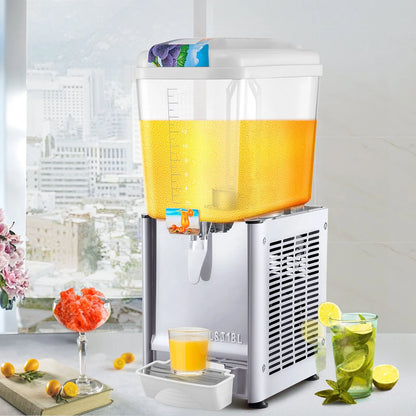 VEVOR Commercial Beverage Dispenser, 4.8 Gallon 1 Tank Cold Beverage Dispenser, 200W Food Grade Material Stainless Steel Commercial Juice Dispenser with Thermostat Controller for Cold Drink