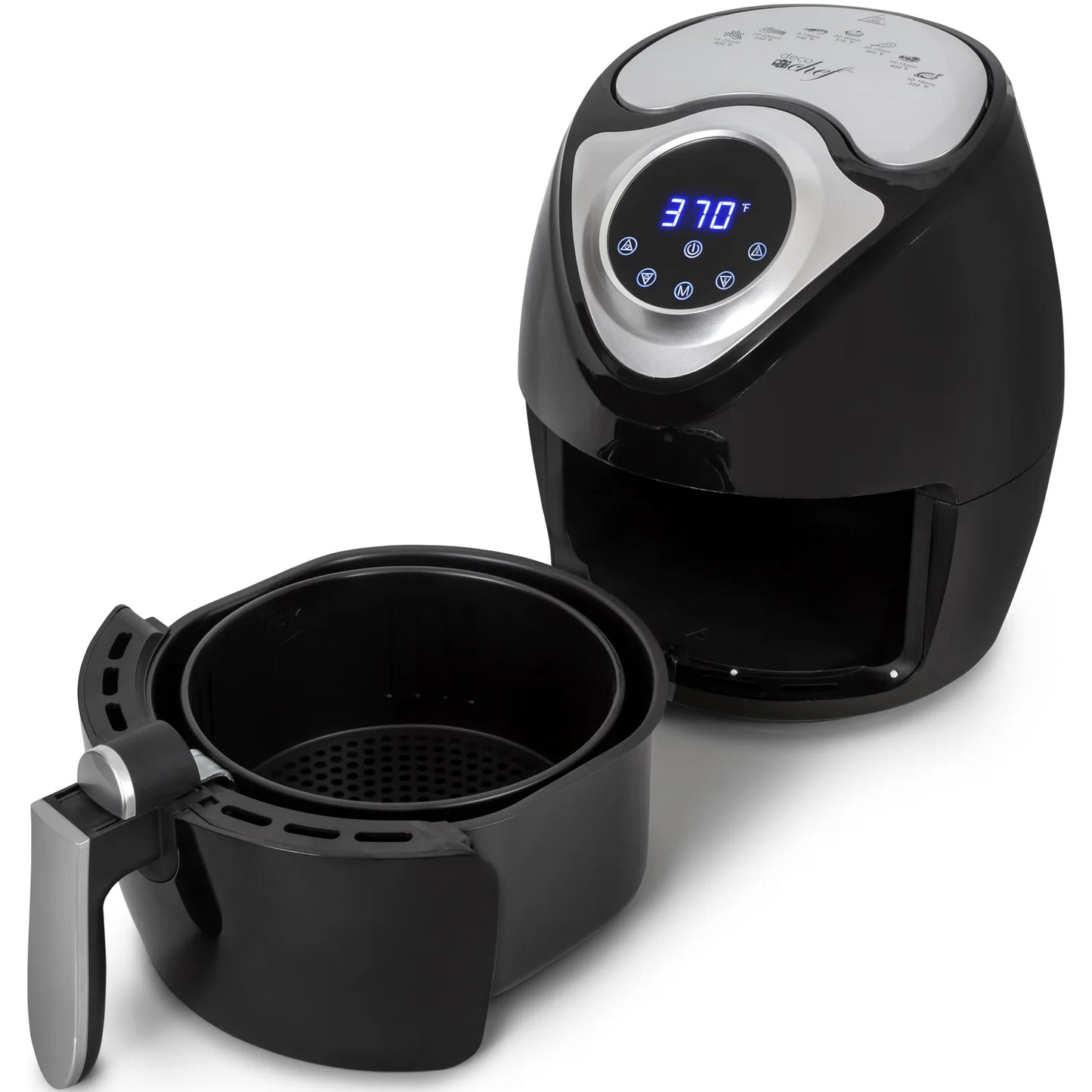 3.7 QT Personal Digital Air Fryer, 7 One-Touch Cooking Programs, Time and Temperature Controls, Dual Non-Stick Baskets, 1300W, Black