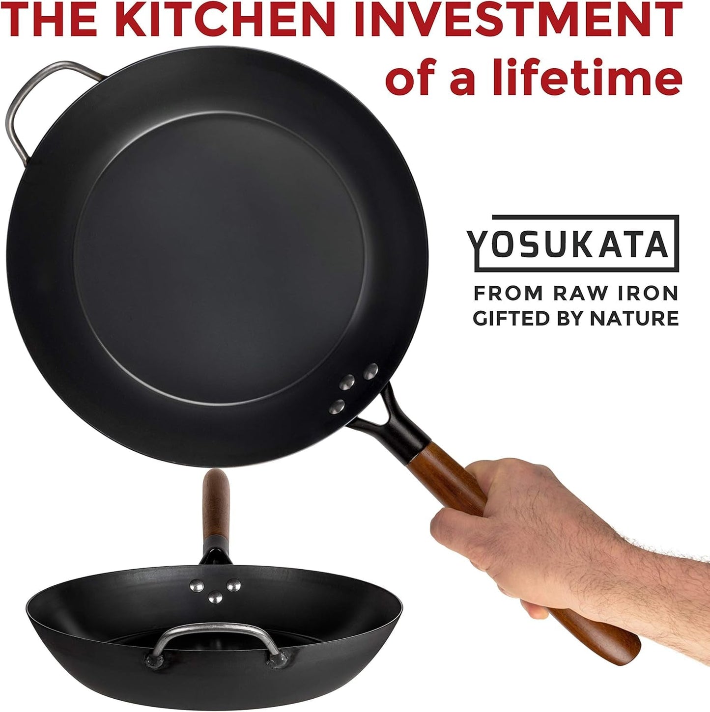 Coating Free Carbon Steel Pan 11.8 Inch Stir Frying Pan with Removable