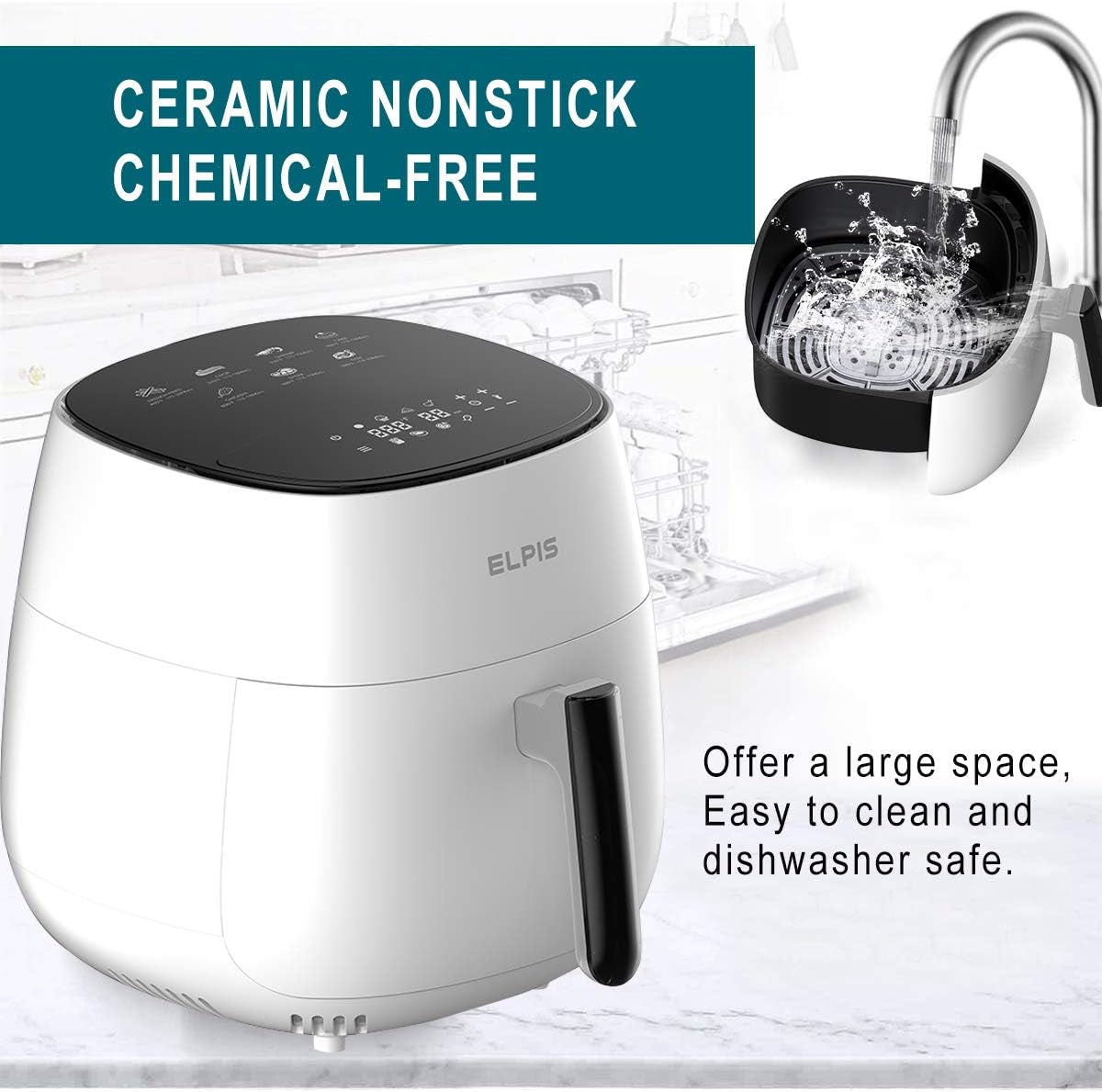 Ceramic Air Fryer 1400 Watt QT 8 In 1 LED Digital Touchscreen White