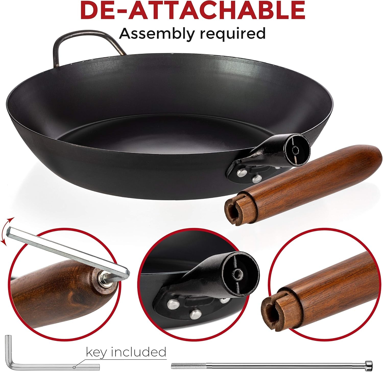 Coating Free Carbon Steel Pan 11.8 Inch Stir Frying Pan with Removable