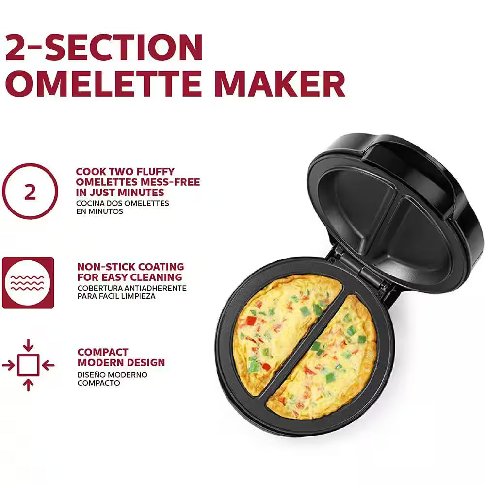 Egg Black and Stainless Steel upper housing 2 Section Omelet Maker