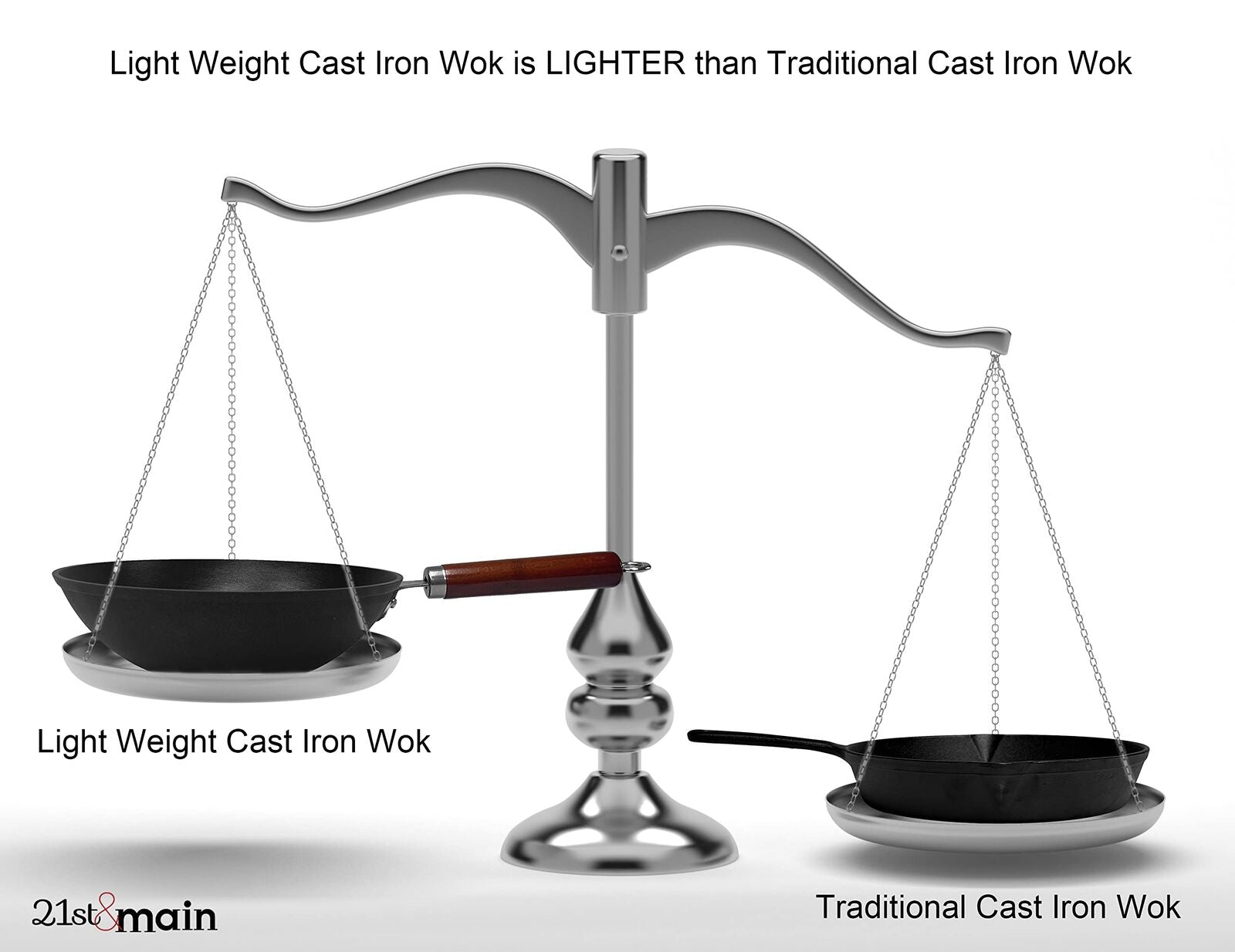 Pre Seasoned Cast Iron Wok 11 Inch with Wooden Handle Stir Fry Pan