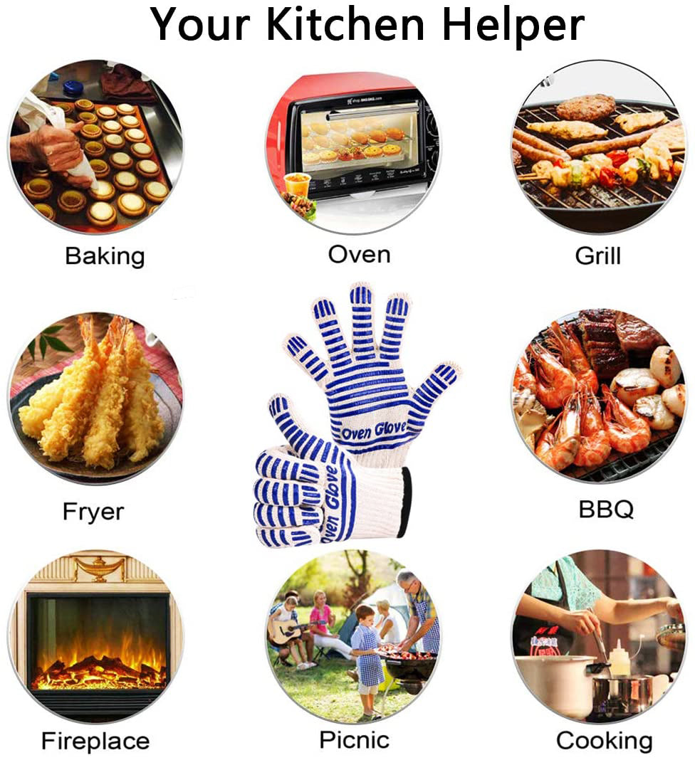 Professional Long Wrist Protect Oven Gloves, Heat Resistant Grill Gloves, Non-Slip Cooking Gloves, Cooking Barbecue Gloves Kitchen Mitts,Cooking Barbecue Gloves Kitchen Mitts