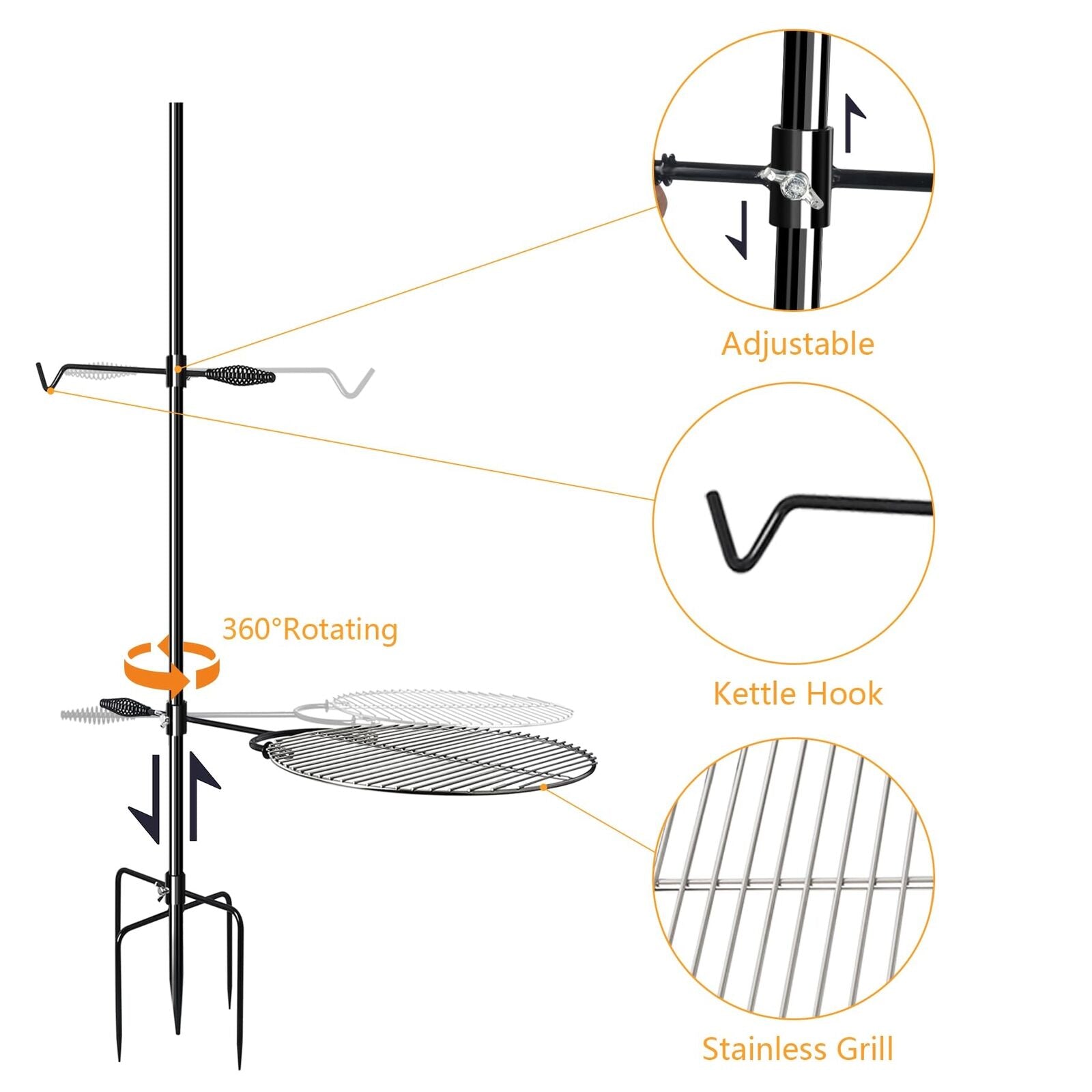 Swivel Campfire Grill Grate with Kettle Hook eBayCampfire Grill steel