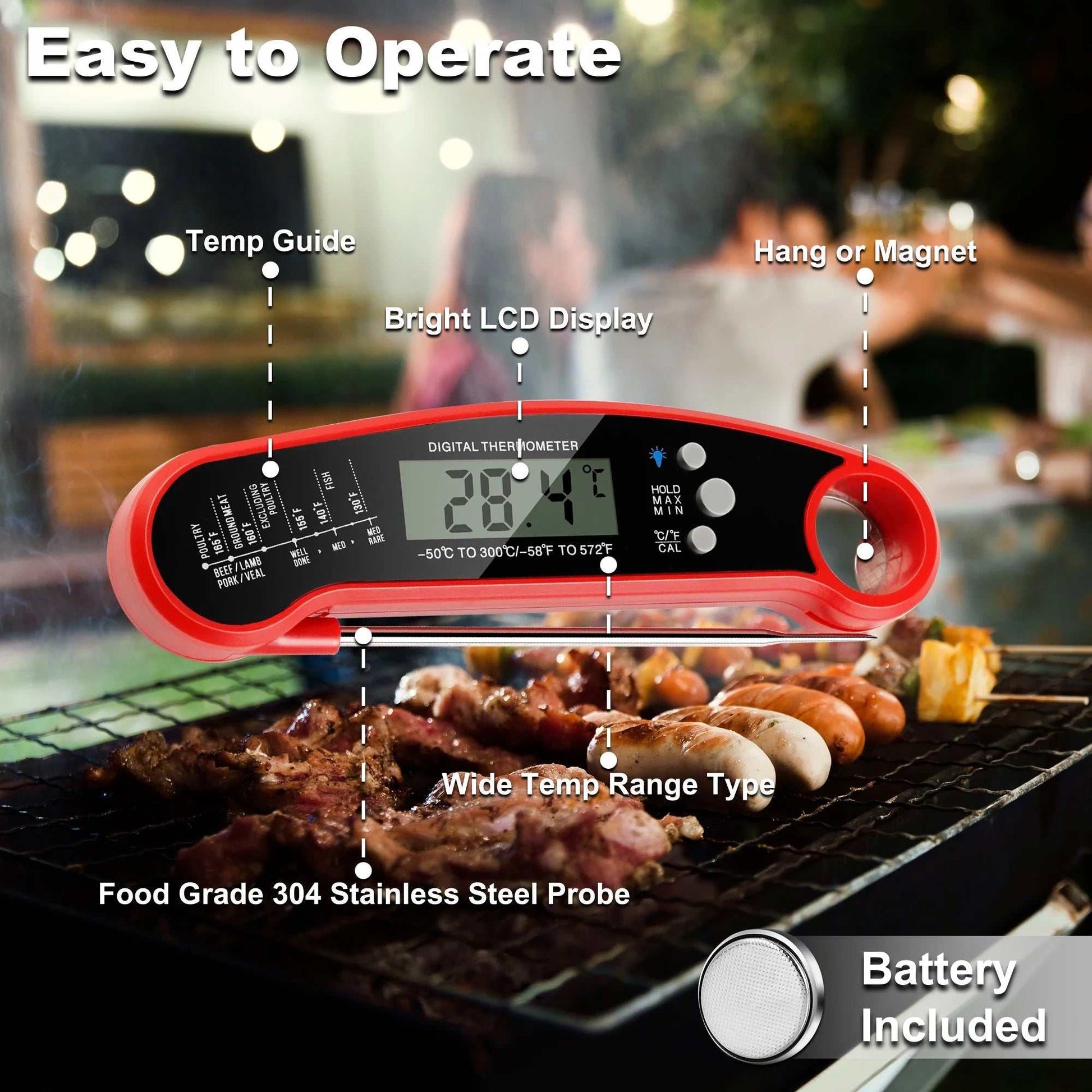 Digital Meat Thermometer Instant Read Food for BBQ Grilling Cooking