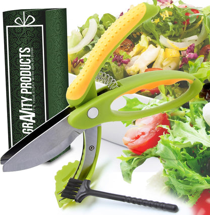 Salad Scissors - 2-In-1 Food Chopper and Kitchen Shears for Easy Salad Making, Vegetables, Meat & More - Ergonomic Handle, Stainless Steel Blades